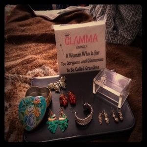 Various pieces of jewelry & jewelry box